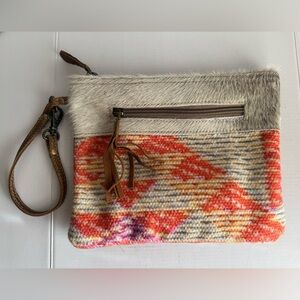 Myra Bag Charismatic Pouch Wristlet Cosmetic Bag Canvas Leather Rug Aztec